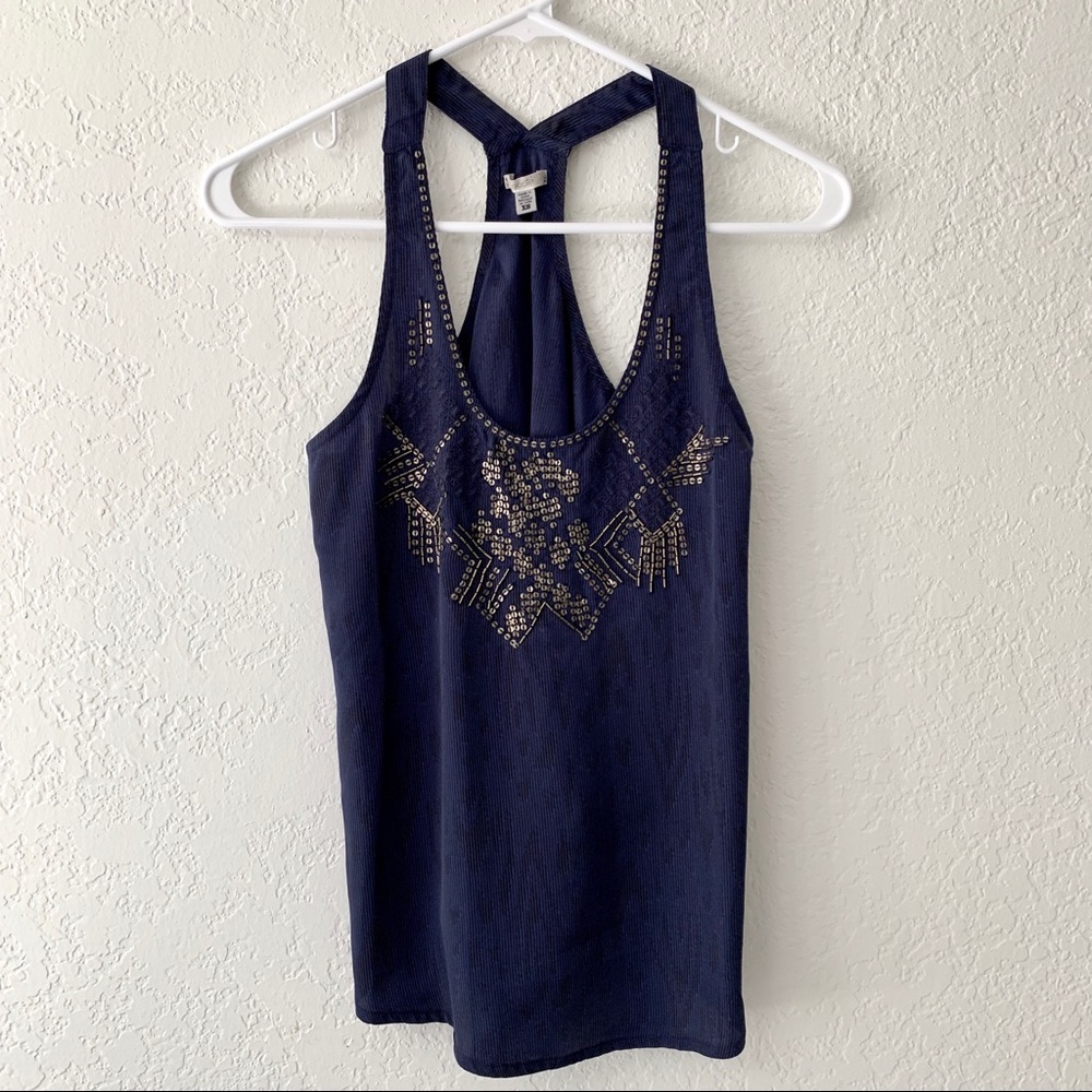 Navy Blue Beaded Tank Top